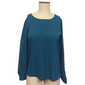 New Medium Teal Slit Sleeve Keyhole Back Blouse